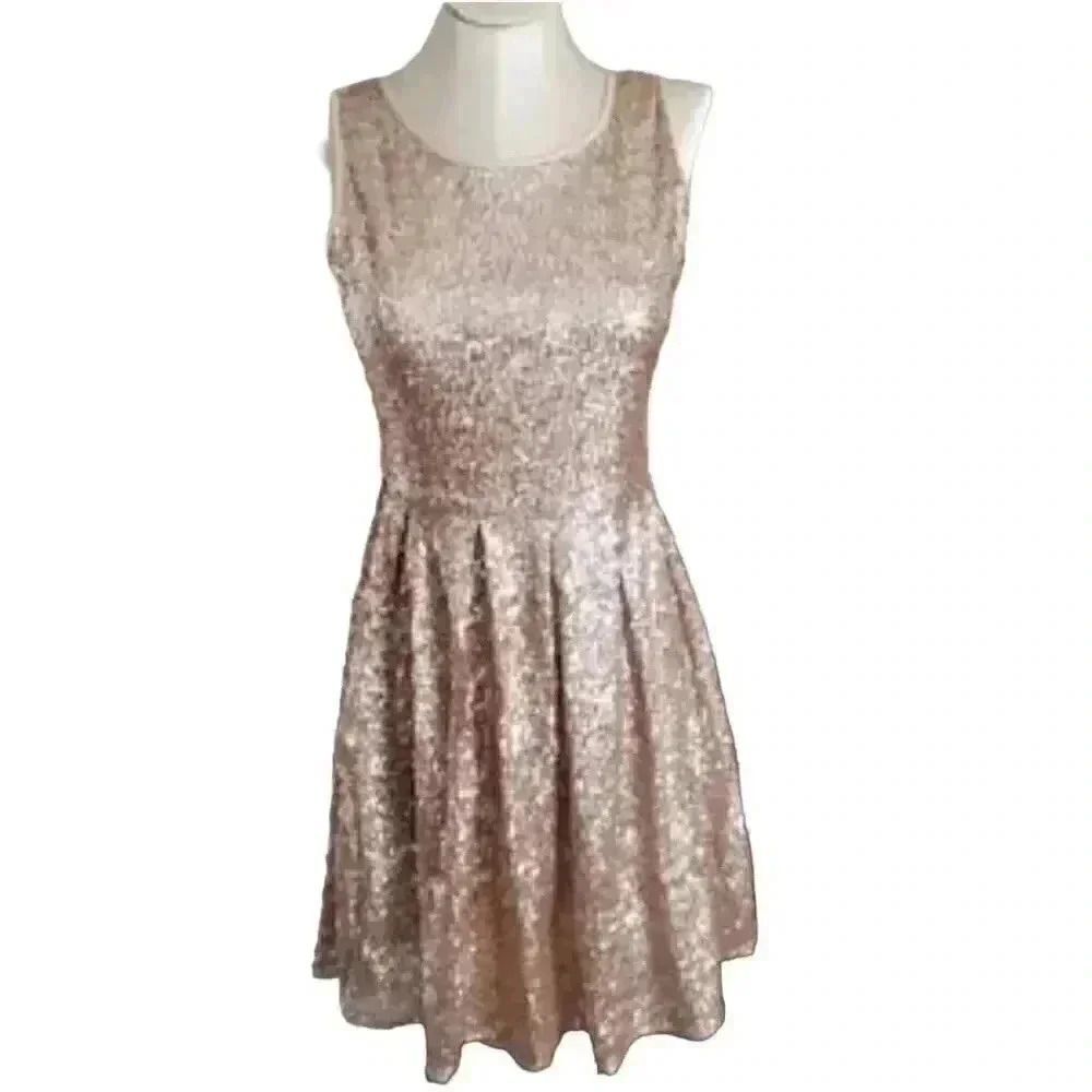 Issi Women's Gold Sequin Poly Lined Sleeveless A-Line Dress